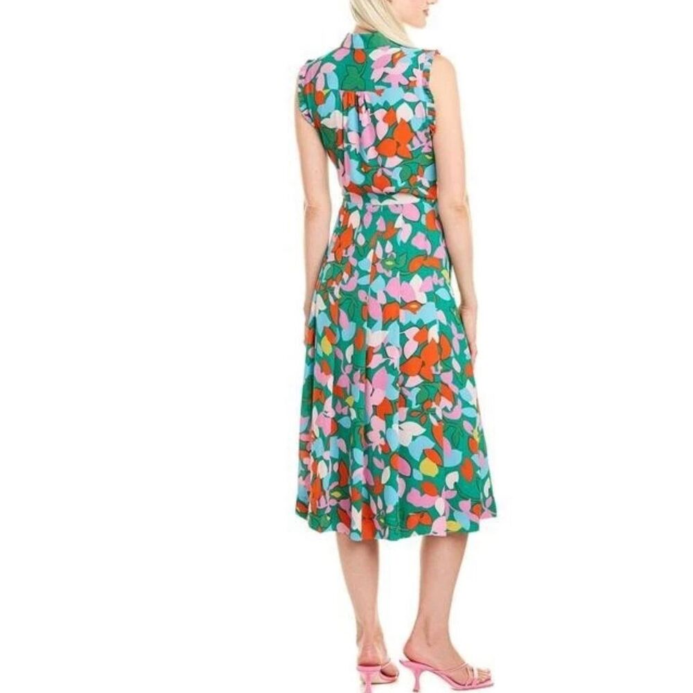 J.Crew Floral Ruffle Trim Sleeveless Midi Shirt Dress Green Pink Size 8 Pockets